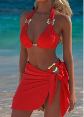 Red swimwear,Plain Color swimwear,ROTITA Red Low Waisted Tie Bikini Set