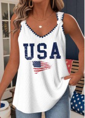 Rotita – Weißes Tanktop mit V-Ausschnitt und Riemchendesign mit amerikanischer Flagge