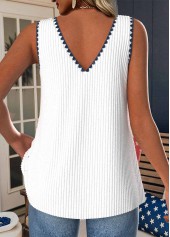 White tops,Flag tops,ROTITA American Flag Print White V Neck Strappy Tank Top