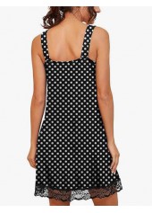 Black loungewear,Dot loungewear,Polka Dot Black V Neck Sleeveless Nightdress