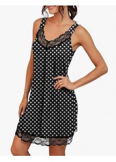 Black loungewear,Dot loungewear,Polka Dot Black V Neck Sleeveless Nightdress