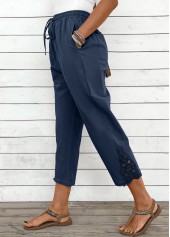 Marineblaue Hose mit geradem Bein und elastischem Bund mittelhoch geschnitten