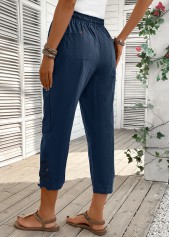Navy bottoms,Plain Color bottoms,Navy Straight Leg Elastic Waist Mid Waisted Pants