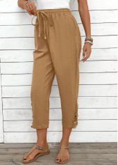 Light Camel bottoms,Plain Color bottoms,Light Camel Straight Leg Elastic Waist High Waisted Pants
