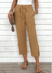 Light Camel bottoms,Plain Color bottoms,Light Camel Straight Leg Elastic Waist High Waisted Pants