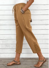 Light Camel Straight Leg Elastic Waist High Waisted Pants