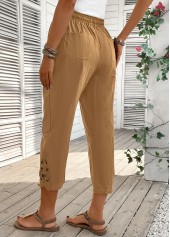 Light Camel bottoms,Plain Color bottoms,Light Camel Straight Leg Elastic Waist High Waisted Pants