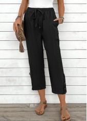 Black bottoms,Plain Color bottoms,Black Straight Leg Elastic Waist High Waisted Pants