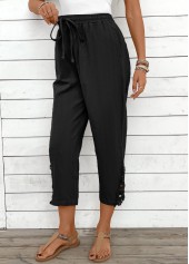 Black bottoms,Plain Color bottoms,Black Straight Leg Elastic Waist High Waisted Pants