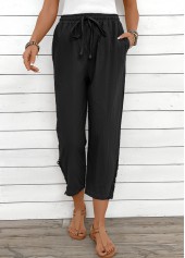 Black bottoms,Plain Color bottoms,Black Straight Leg Elastic Waist High Waisted Pants