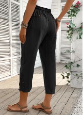 Black bottoms,Plain Color bottoms,Black Straight Leg Elastic Waist High Waisted Pants