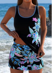 ensemble tankini taille moyenne à imprimé floral aléatoire noir rotita