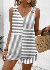 Grey tops,Striped tops,Geometric tops,ROTITA Striped Grey V Neck Sleeveless Tank Top and Shorts