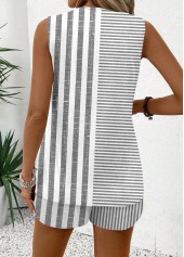 Grey tops,Striped tops,Geometric tops,ROTITA Striped Grey V Neck Sleeveless Tank Top and Shorts