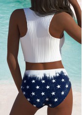 Blue swimwear,Flag swimwear,ROTITA Blue American Flag Print High Waisted Bikini Set