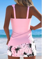Light Pink swimwear,Tribal swimwear,ROTITA Light Pink Feathers Print Mid Waisted Tankini Set