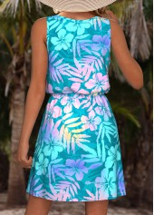 Multi Color dresses,Floral dresses,Plants dresses,Vacation dresses,Vacation dresses,ROTITA Floral Print Multi Color Short Round Neck Sleeveless Dress