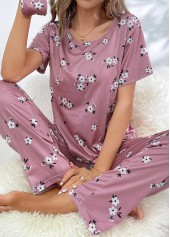 Dark Reddish Purple loungewear,Floral loungewear,Plants loungewear,Floral Print Dark Reddish Purple Lounge Top and Pants