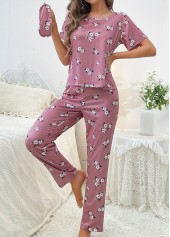 Dark Reddish Purple loungewear,Floral loungewear,Plants loungewear,Floral Print Dark Reddish Purple Lounge Top and Pants