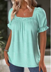 Mint Green tops,Plain Color tops,ROTITA Mint Green Square Neck Short Sleeve T Shirt