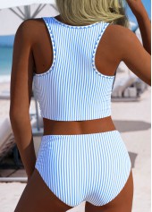 Blue swimwear,Striped swimwear,Geometric swimwear,ROTITA Blue Striped High Waisted Bikini Set