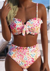 Pink swimwear,Ditsy Floral swimwear,ROTITA Pink Ditsy Floral Print Mid Waisted Bikini Set