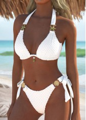 White swimwear,Plain Color swimwear,ROTITA White Low Waisted Tie Bikini Set