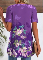 Purple tops,Ombre tops,ROTITA Ombre Purple Short Sleeve Fake Two Piece Twinset