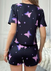 Black loungewear,Animal Print loungewear,Animal Print Black Round Neck Lounge Top and Shorts