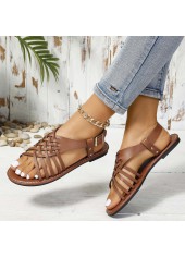 Dark Coffee shoes,Plain Color shoes,Dark Coffee Faux Leather Peep Toe Falt