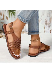 Dark Coffee shoes,Plain Color shoes,Dark Coffee Faux Leather Peep Toe Falt