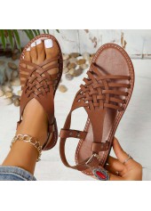 Dark Coffee shoes,Plain Color shoes,Dark Coffee Faux Leather Peep Toe Falt