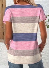 Multi Color tops,Striped tops,Geometric tops,ROTITA Striped Multi Color Round Neck Short Sleeve T Shirt
