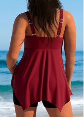 Wine Red swimwear,Plain Color swimwear,Wine Red High Waisted Tankini Set