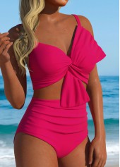 Hot Pink swimwear,Plain Color swimwear,Hot Pink High Waisted Bikini Set