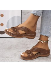 Dark Coffee shoes,Plain Color shoes,Dark Coffee Low Heel Peep Toe Sliders