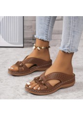 Dark Coffee shoes,Plain Color shoes,Dark Coffee Low Heel Peep Toe Sliders