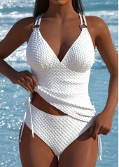 ROTITA White High Waisted V-Neck Tankini Set