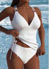 White swimwear,Plain Color swimwear,ROTITA White High Waisted V-Neck Tankini Set