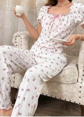 White loungewear,Ditsy Floral loungewear,Ditsy Floral Print White Lounge Top and Pants