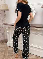 Black loungewear,Ditsy Floral loungewear,Ditsy Floral Print Black Lounge Top and Pants