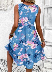 Blue dresses,Floral dresses,Plants dresses,Vacation dresses,Vacation dresses,ROTITA Floral Print Blue A Line V Neck Sleeveless Dress