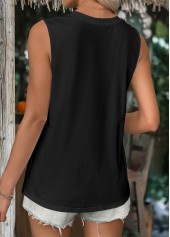 Black tops,Plain Color tops,ROTITA Black Round Neck Sleeveless Tank Top