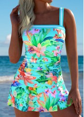 Ensemble tankini taille haute à imprimé plantes tropicales vert menthe Rotita