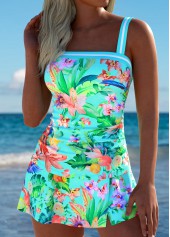 Mint Green swimwear,Plants swimwear,ROTITA Mint Green Tropical Plants Print High Waisted Tankini Set