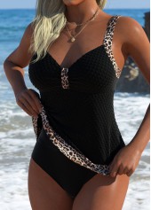 Black swimwear,Leopard swimwear,Animal Print swimwear,ROTITA Black Leopard Mid Waisted Tankini Top