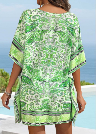 Green swimwear,Tribal swimwear,Green Tribal Print V Neck Cover Up