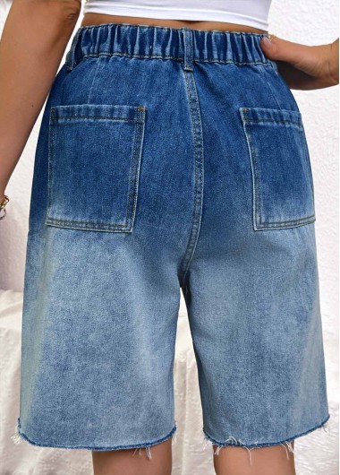 Denim Blue bottoms,Ombre bottoms,Ombre Denim Blue Wide Leg Button Fly Shorts