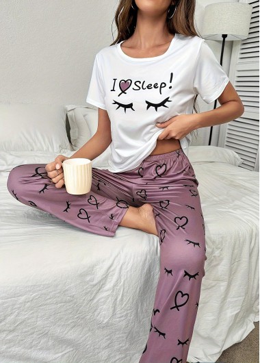 Dark Reddish Purple loungewear,Letter loungewear,Letter Print Dark Reddish Purple Lounge Top and Pants