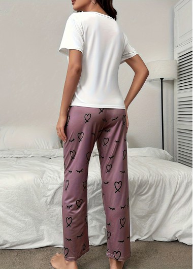 Dark Reddish Purple loungewear,Letter loungewear,Letter Print Dark Reddish Purple Lounge Top and Pants